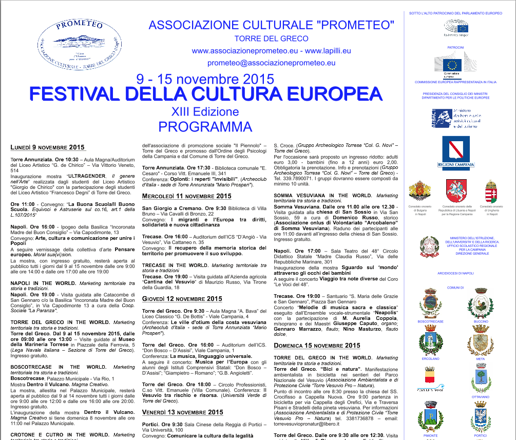 Prende il via la tredicesima edizione del Festival della cultura europea. Tappe a Napoli e nel Vesuviano