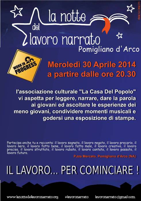 Pomigliano d’Arco partecipa alla “Notte del lavoro Narrato”. Appuntamento per il 30 aprile