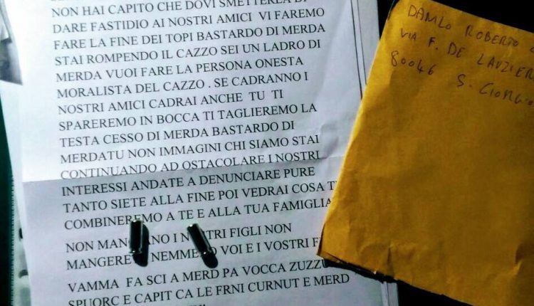 San Giorgio a Cremano. Come nei film di Mafia: 2 proiettili di pistola per posta. Minacciato il consigliere grillino Cascone