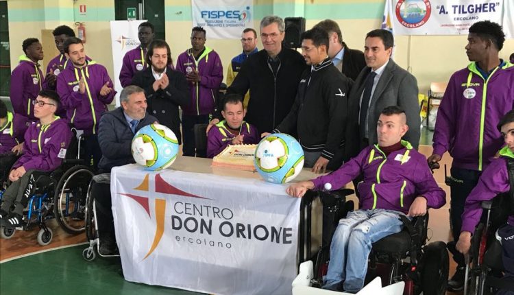 AL DON ORIONE – Battezzata ad Ercolano la prima squadra di Powerchair Football in Italia