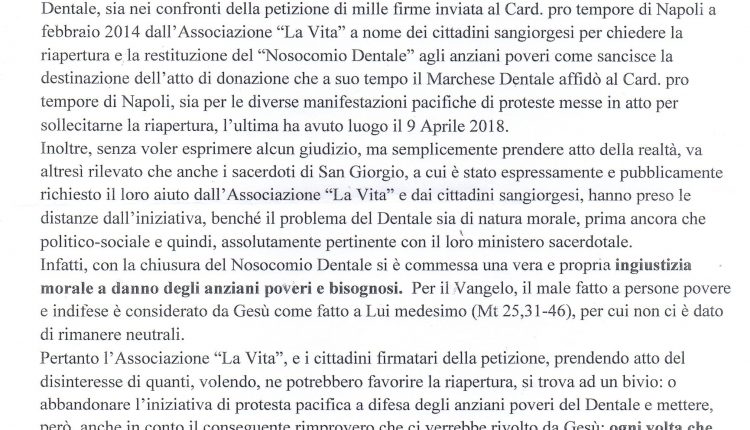 Nosocomio Dentale – L’associazione “La Vita” prova a riaccendere i riflettori sulla questione