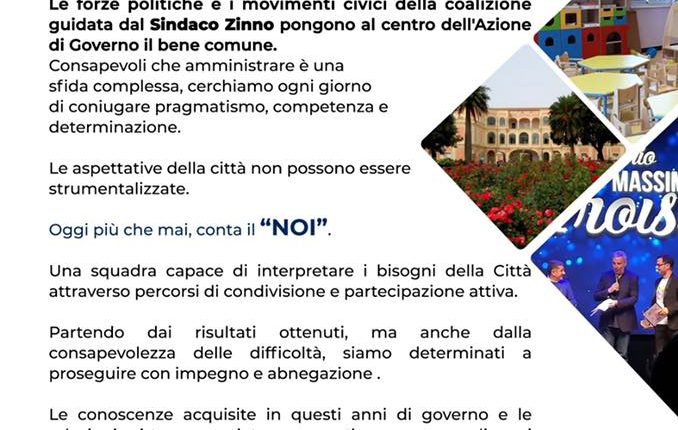 VERSO IL VOTO A San Giorgio A CREMANO – Continuiamo a lavorare per la città, Il manifesto della coalizione che sostiene Zinno: “Acta, non verba”  