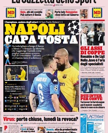 Champions: un bel Napoli non va oltre l’1-1 con il Barcellona al San Paolo: vantaggio dei partenopei con Mertens poi il pareggio dei blaugrana con Griezmann