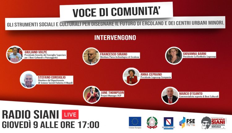 Ercolano, Webinar sul futuro della città e dei centri urbani . Il Presidente Giuseppe Scognamiglio: “La cultura come strumento per abbattere mafie e creare sviluppo!” Giuliano Volpe, Stefano Consiglio, Francesco Sirano, Giovanna Barni, Anna Ceprano, e Marco D’Isanto hanno preso parte alla discussione incentrata sugli strumenti socio-culturali da utilizzare per disegnare sviluppo locale 