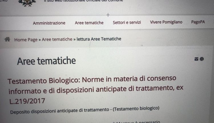 Testamento biologico, sul sito del Comune Pomigliano d’Arco diventa Mantova. Non riesce il goffo “copia e incolla” su un tema così importante: la denuncia di un lettore