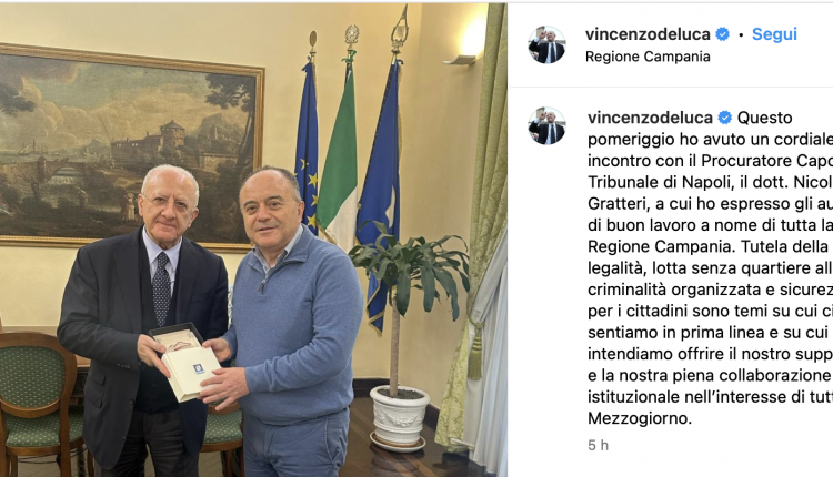 Il Governatore De Luca incontra il procuratore Gratteri: «Uniti sulla tutela della legalità e sicurezza dei cittadini»